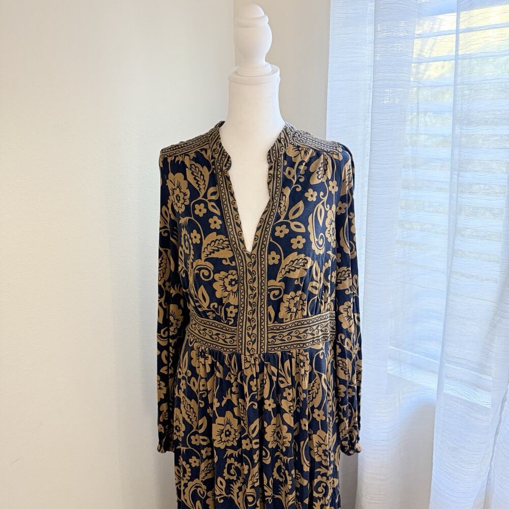 Boden Lily Midi Dress US 16-18R Navy Brown Floral Boho Jersey Fall Stretch - Picture 10 of 15